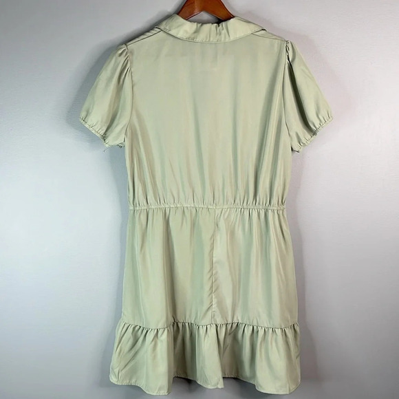 BEBOP NWT Sage Green Ruffle Short Puff Sleeve Dress Button Front Childhood XL - Picture 6 of 11